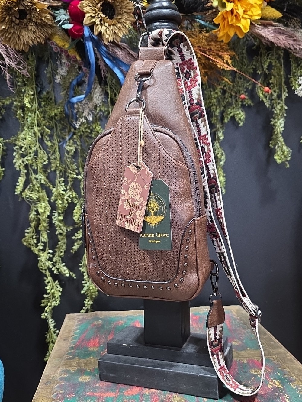 Sam & Hadley Brown Faux Leather Crossbody Sling Backpack